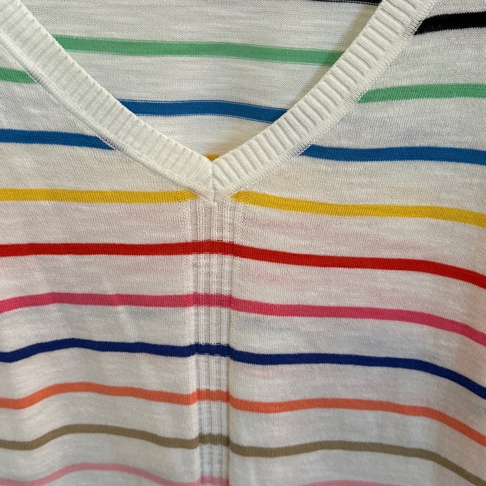 Talbots Multicolor Striped Knit V-neck Cotton Sweater Drop Sleeve Size Medium - Picture 4 of 8